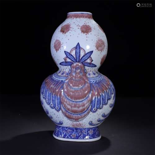 Blue and White Kiln Red Glazed Calabash Vase