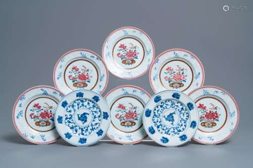 Lot 963: SIX CHINESE FAMILLE ROSE PLATES AND A PAIR OF BLUE ...