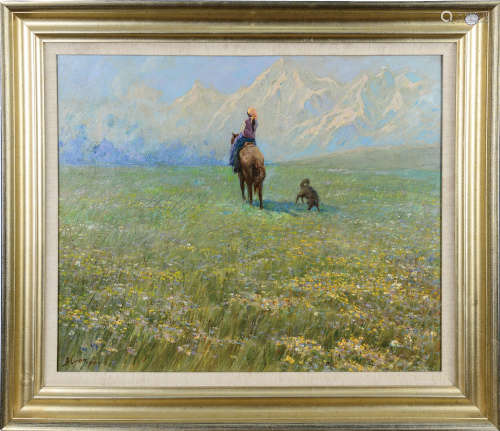 鲍加 在草原上 布面油画框