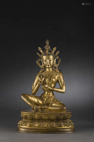 Copper and Golden Tara Statue from Qing