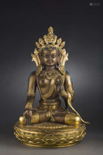 Copper and Golden Tara Statue from Qing