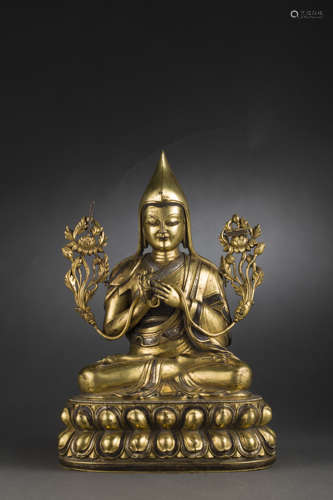 Copper and Golden Tsongkhapa Statue from Qing