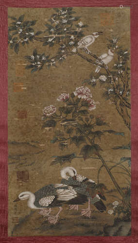 Silk Vertical Scroll in flower and Bird from XuXi