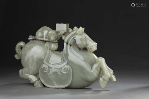 HeTian Jade Ornament in Horse and Monkey form from Qing