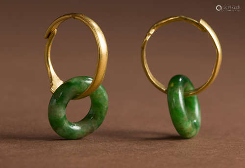 Qing Dynasty jade gold earrings