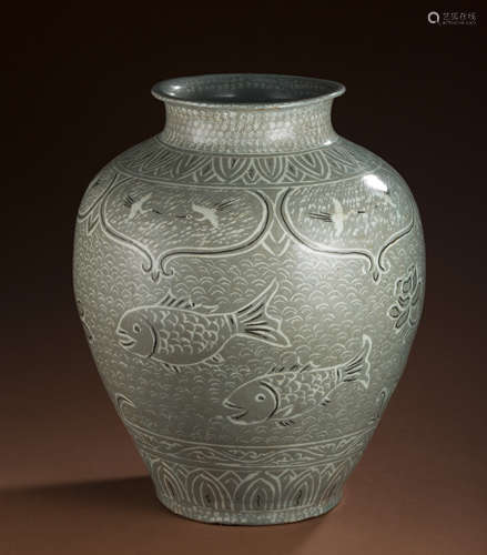 A large Korean celadon jar