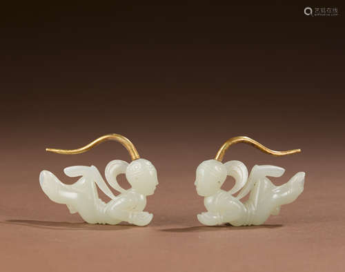 Hetian jade figure earring of liao Dynasty