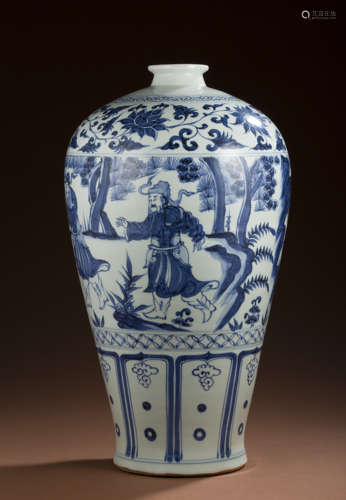 Plum vase with blue and white figures