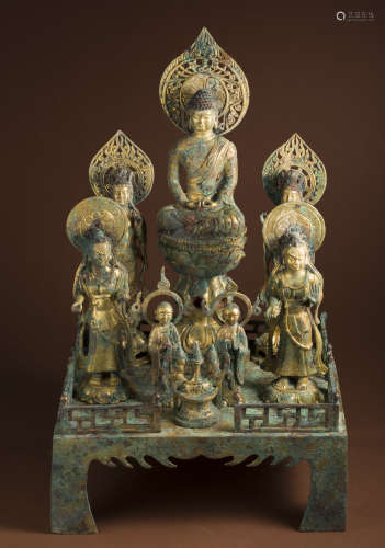Combination of ancient bronze gilt Buddha statues