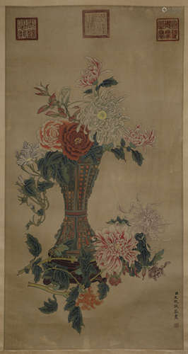 Wang Zhicheng flower silk scroll