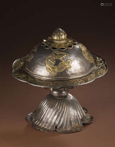 Yuan dynasty silver gilt incense burner