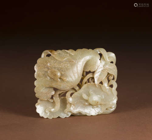 Yuan Dynasty Hetian jade lotus leaf tortoise ornament