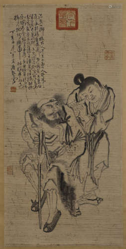 Huang Shen figures on paper standing axis in qing Dynasty