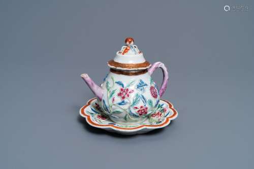 Lot 976: A CHINESE FAMILLE ROSE RELIEF-DECORATED TEAPOT ON S...