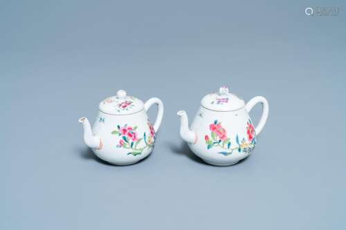 Lot 979: A PAIR OF CHINESE FAMILLE ROSE TEAPOTS WITH FINE FL...