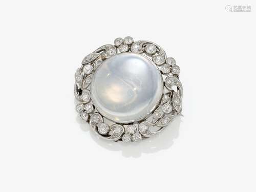 A brooch with moonstone and diamonds