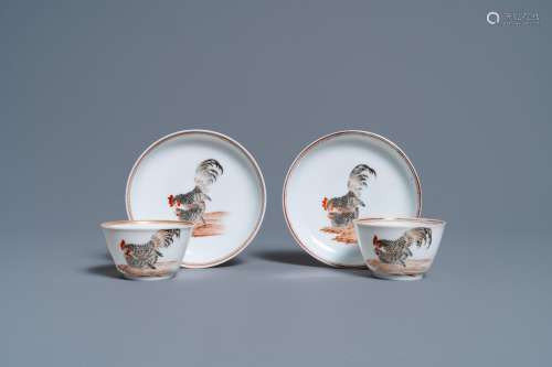 HEN AND ROOSTER' CUPS AND SAUCERS, YONGZHENG