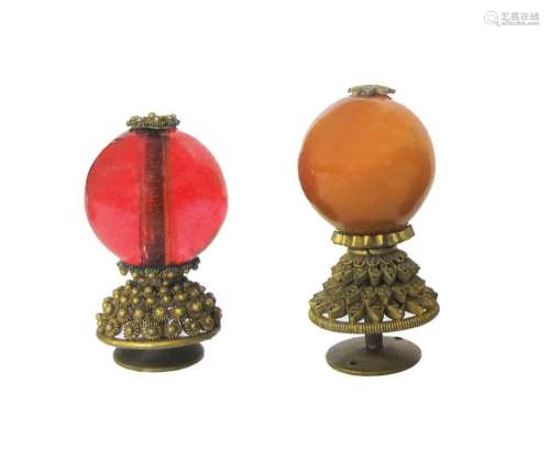 Two Chinese Hat Finials