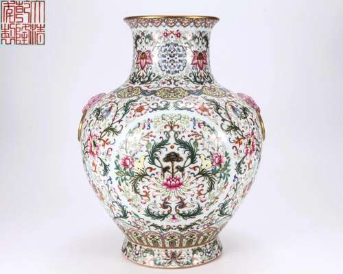 A Famille Rose Floral Vase Qing Dyn.