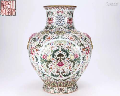 A Famille Rose Floral Vase Qing Dyn.