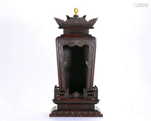 A Carved Rosewood Niche Qing Dyn.