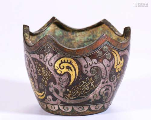 A Silver Inlaid and Partly Gilt Bronze Cup Han Dyn.