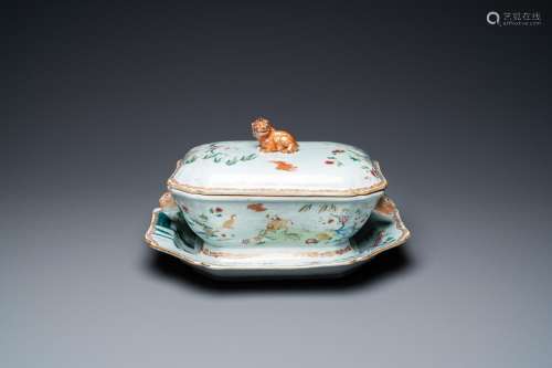 Lot 1015: A CHINESE FAMILLE ROSE TUREEN AND COVER ON STAND, ...