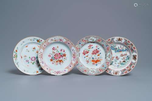 Lot 1016: FOUR CHINESE FAMILLE ROSE PLATES, YONGZHENG/QIANLO...