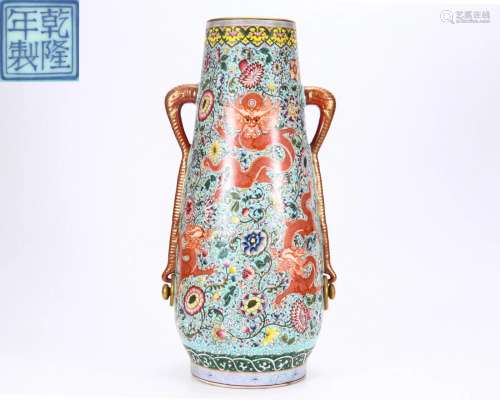A Famille Rose Dragon Zun Vase Qing Dyn.
