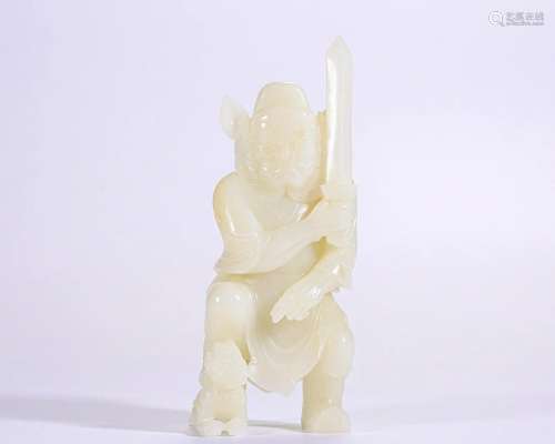 A Carved White Jade Figure Qing Dyn.