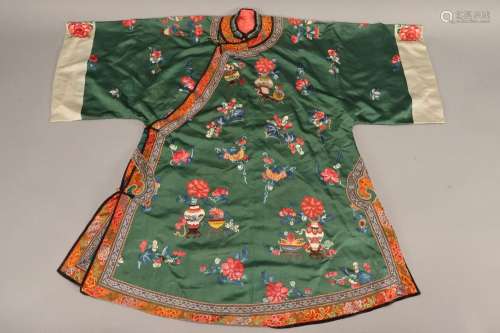 Chinese Late Qing Dynasty Long Satin Jacket,