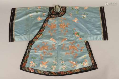 Chinese Late Qing Dynasty Pale Blue Satin Jacket,