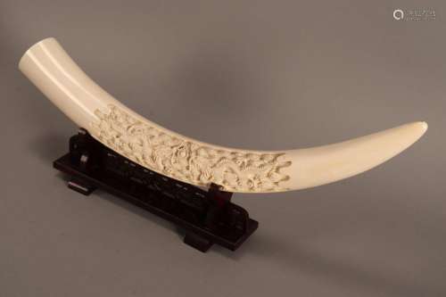 Large Chinese Carved Ivory Tusk,