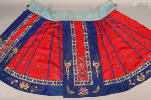 Chinese Late Qing Dynasty Red Satin Skirt,