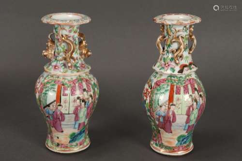 Pair of Cantonese Porcelain Vases,