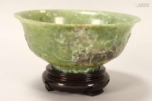 Large Chinese Carved Jade Bowl,