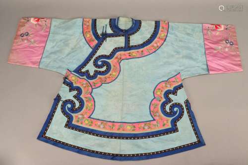Chinese Late Qing Dynasty Blue Damask Satin