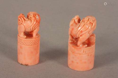 Two Chinese Petit Carved Coral Seals,