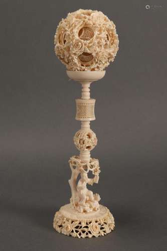 Chinese Ivory Puzzle Ball and Stand,