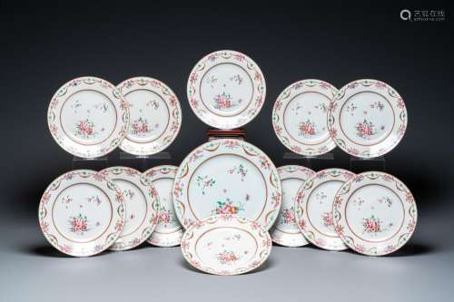 Lot 1021: TWELVE CHINESE FAMILLE ROSE PLATES AND A DISH, QIA...