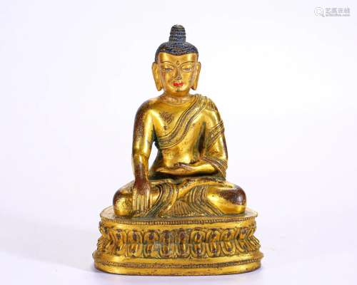 A Tibetan Bronze-gilt Figure of Shakyamuni
