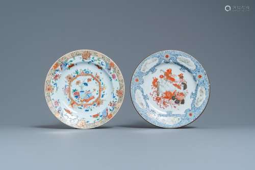 ANTIQUITIES' PLATE AND ONE WITH A SCROLL, YONGZHENG