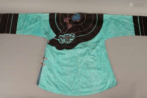 Chinese Black Satin and Turquoise Damask Jacket,
