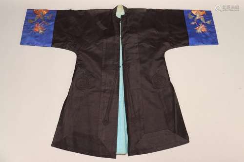 Chinese Black Satin Embroidered Jacket,