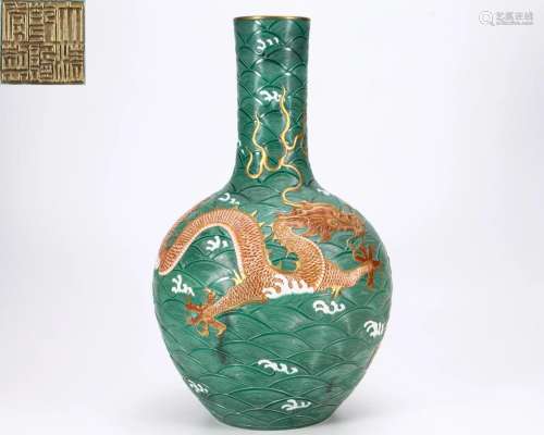 A Famille Rose Dragon Globular Vase Qing Dyn.