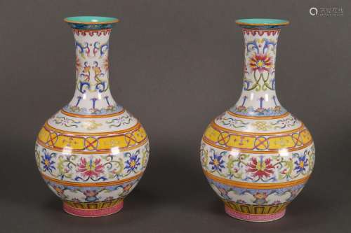 Pair of Chinese Enamel Vases,