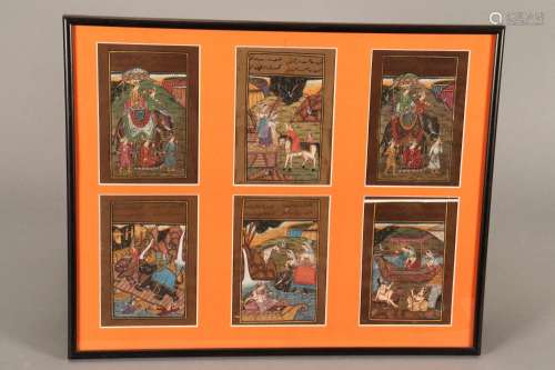 Framed Set of Six Indian Manuscript Illustrations,