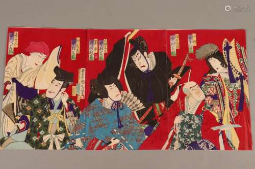 Original Japanese Woodblock Triptych by Kunichika,