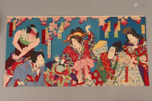 Original Japanese Woodblock Triptych,