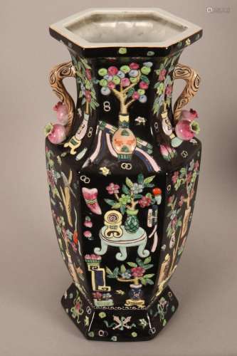 Large Chinese Twin Handled Famille Noir Vase,